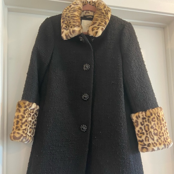 Kate Spade Leopard Cuff Boucle Coat - Picture 1 of 5